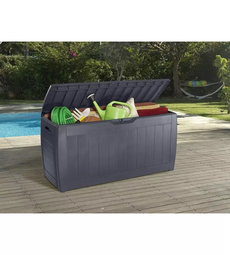BAULE DA ESTERNO KETER "HOLLYWOOD" IN RESINA GRAFITE EFFETTO LEGNO 270 LT 117,5X45X57,3 CM
